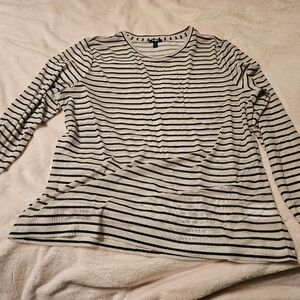 Express Black and White Striped Long Sleeve Top
